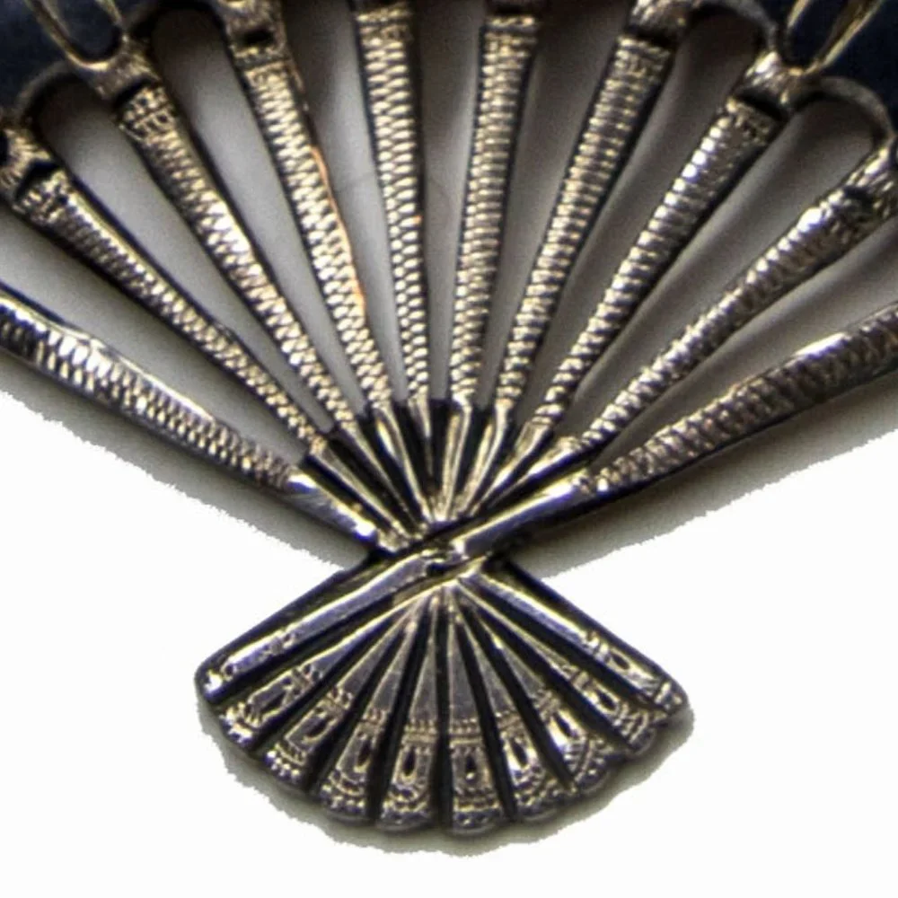 Vintage Sterling Silver with Black Fan Brooch